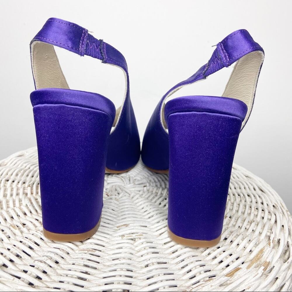 Intentionally Blank Womens Size 7 Purple Satin Peep Toe Slingback Block Heels - Picture 5 of 7